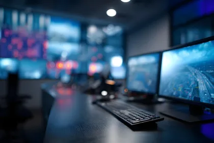 Fleet management control room with digital dashboard and monitoring system