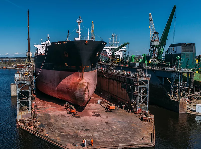 Tanker vessel repair in dry dock Shipyard