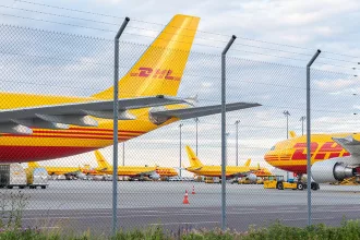 Schkeuditz, Germany - 29th May, 2022 - Cargo planes parked on Leipzig Halle airport terminal