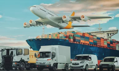 Logistics import export of containers cargo freight ship, truck