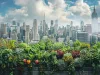 Urban farming initiatives in a cityscape