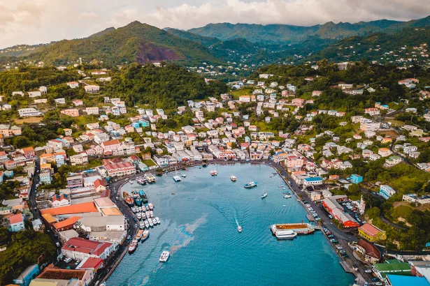 Tropical Caribbean City Port with boats and ships Grenada