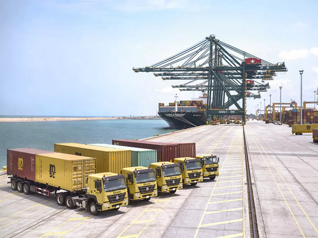 Trucks lined up at at Lomé Container Terminal