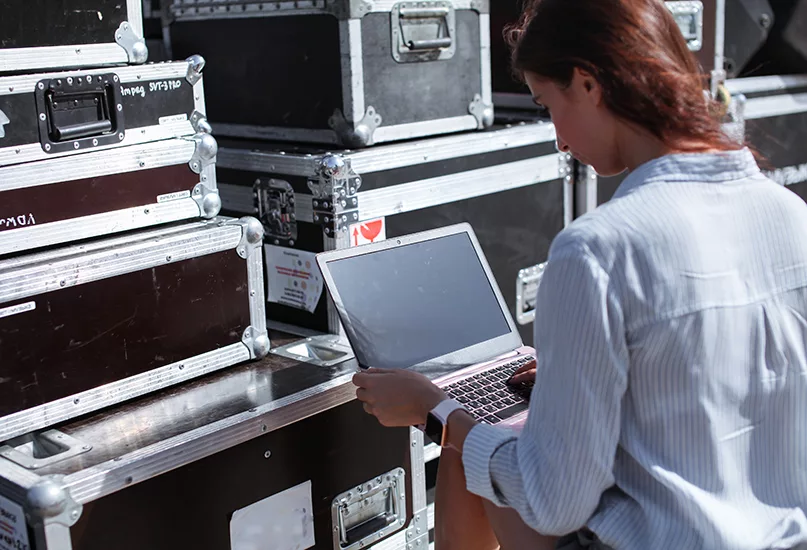 Installation of stage equipment and preparing for a live concert