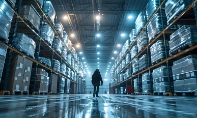 Detailed view of the interior of a temperature controlled industrial warehouse